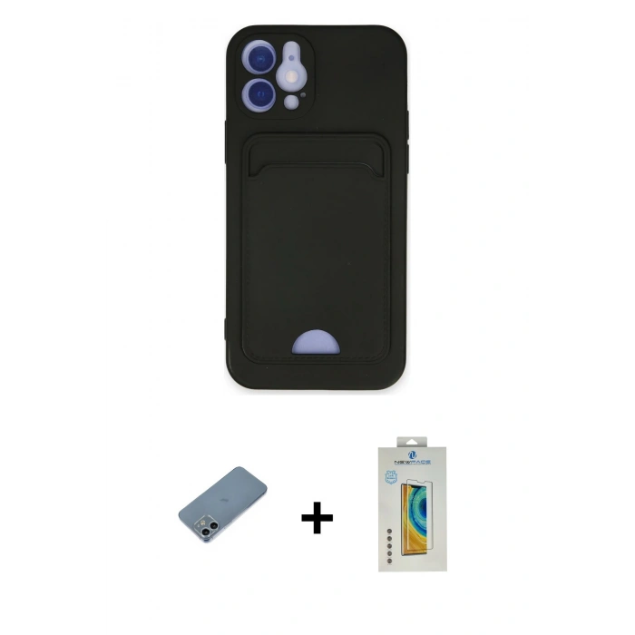 MARSİLYAN™- iPhone 12 Kılıf Vadi Çizgi Prime - Siyah Polymer Nano Ekran Koruyucu + Shine Kamera Lens Koruma Cam - SABE