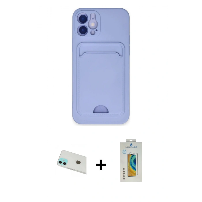 MARSİLYAN™- iPhone 12 Kılıf Vadi Çizgi Prime - Siyah Polymer Nano Ekran Koruyucu + Yeşil Rainbow Kamera Lens Koruma Cam