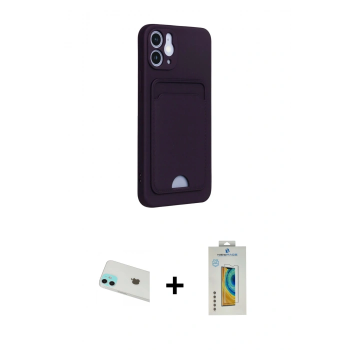 MARSİLYAN™- iPhone 12 Kılıf Vadi Çizgi Prime - Siyah Polymer Nano Ekran Koruyucu + Yeşil Rainbow Kamera Lens Koruma Cam