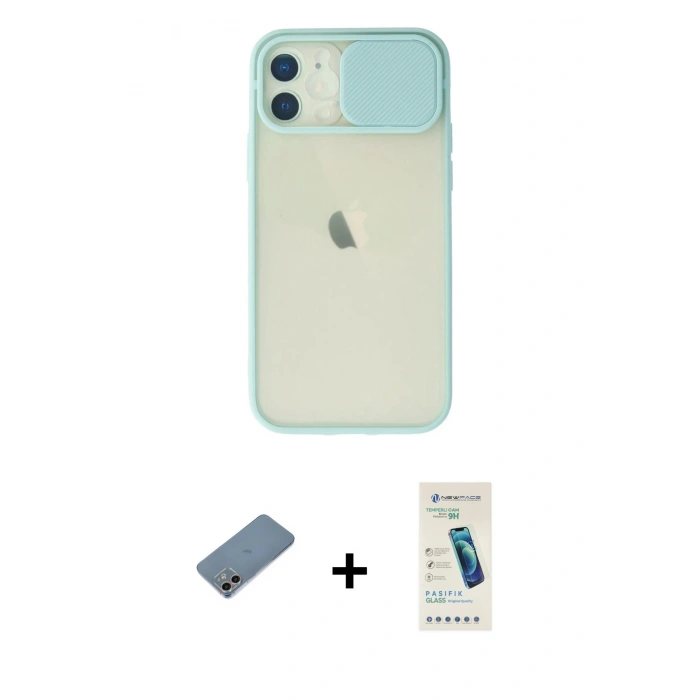 MARSİLYAN™- iPhone 12 Kılıf Vadi Çizgi - Şeffaf Pasifik Cam Ekran Koruyucu + Shine Kamera Lens Koruma Cam - GI