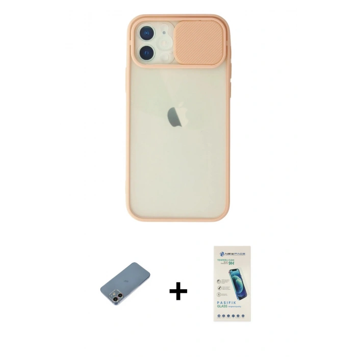 MARSİLYAN™- iPhone 12 Kılıf Vadi Çizgi - Şeffaf Pasifik Cam Ekran Koruyucu + Shine Kamera Lens Koruma Cam - GI