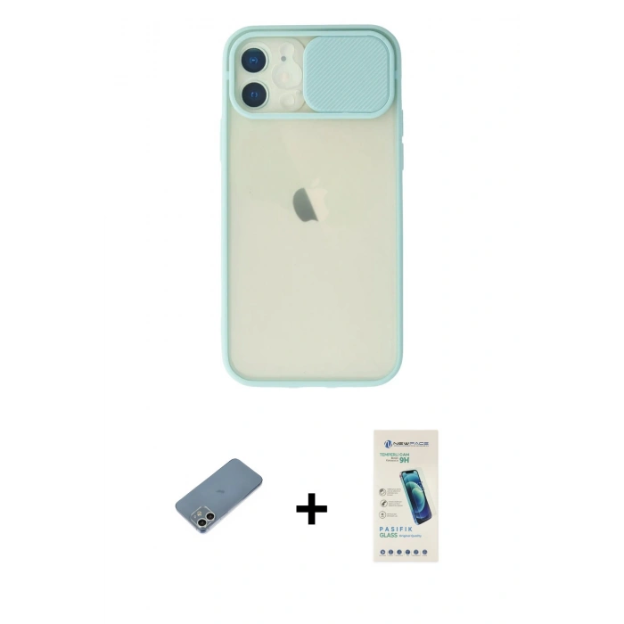 MARSİLYAN™- iPhone 12 Kılıf Vadi Çizgi - Şeffaf Pasifik Cam Ekran Koruyucu + Shine Kamera Lens Koruma Cam - GS