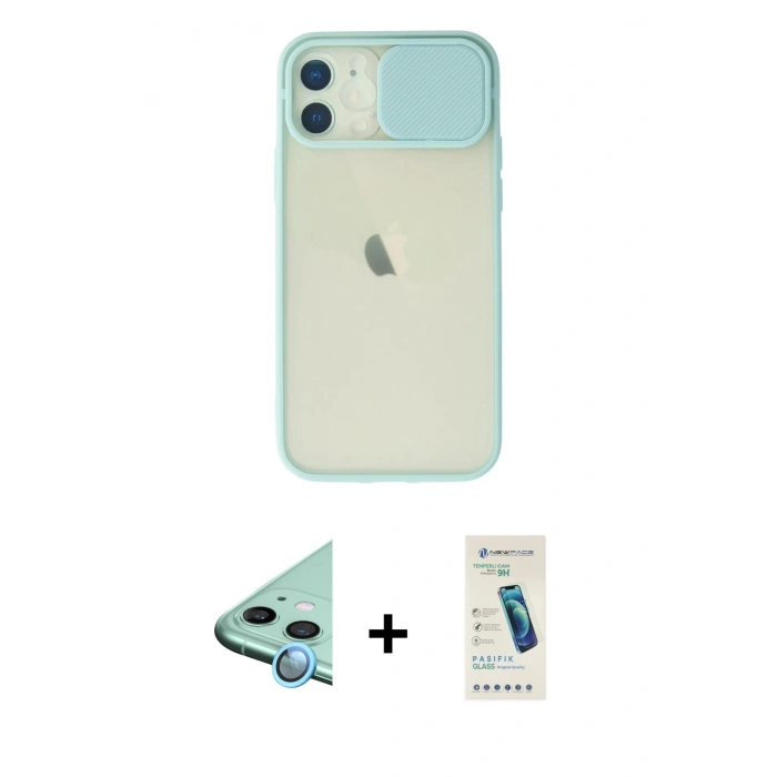 MARSİLYAN™- iPhone 12 Kılıf Vadi Çizgi - Şeffaf Pasifik Cam Ekran Koruyucu + Raze Metal Kamera Lens - MI