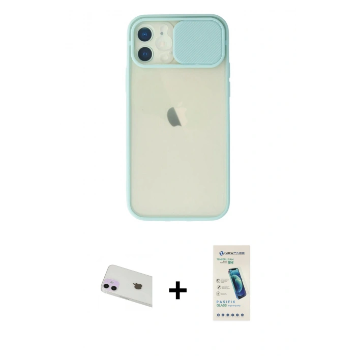 MARSİLYAN™- iPhone 12 Kılıf Vadi Çizgi - Şeffaf Pasifik Cam Ekran Koruyucu + Rainbow Kamera Lens Koruma Cam - MR