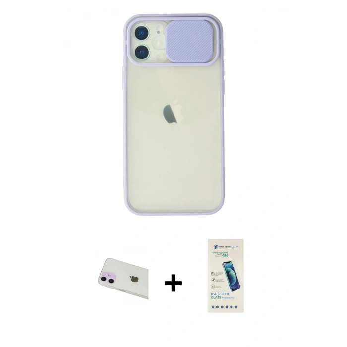 MARSİLYAN™- iPhone 12 Kılıf Vadi Çizgi - Şeffaf Pasifik Cam Ekran Koruyucu + Rainbow Kamera Lens Koruma Cam - MR