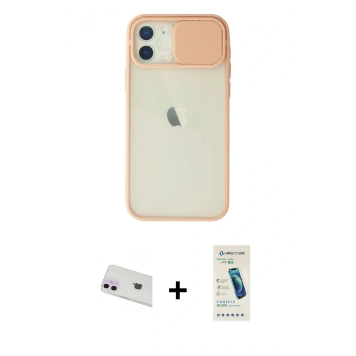 MARSİLYAN™- iPhone 12 Kılıf Vadi Çizgi - Şeffaf Pasifik Cam Ekran Koruyucu + Rainbow Kamera Lens Koruma Cam - MR