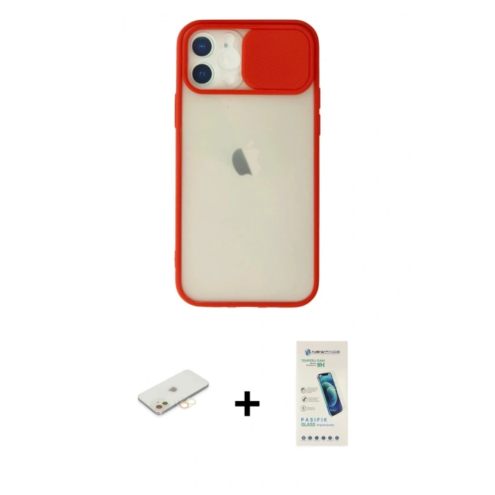 MARSİLYAN™- iPhone 12 Kılıf Vadi Çizgi - Şeffaf Pasifik Cam Ekran Koruyucu + Renkli Kamera Lens Koruma Cam - SI
