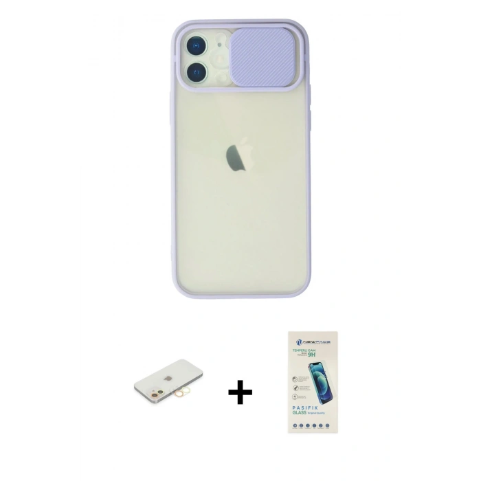 MARSİLYAN™- iPhone 12 Kılıf Vadi Çizgi - Şeffaf Pasifik Cam Ekran Koruyucu + Renkli Kamera Lens Koruma Cam - SI