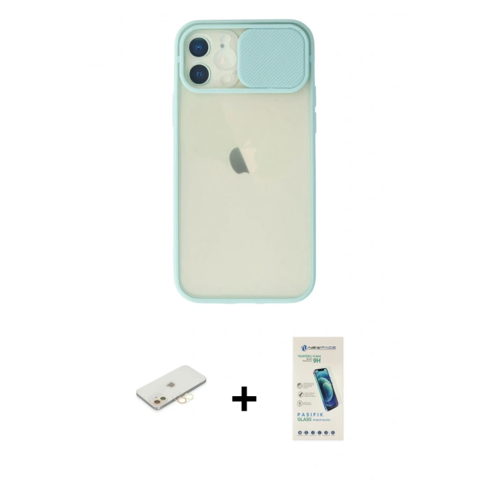 MARSİLYAN™- iPhone 12 Kılıf Vadi Çizgi - Şeffaf Pasifik Cam Ekran Koruyucu + Renkli Kamera Lens Koruma Cam - SI