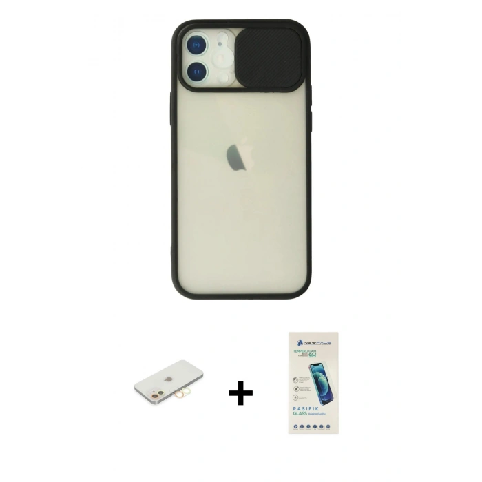 MARSİLYAN™- iPhone 12 Kılıf Vadi Çizgi - Şeffaf Pasifik Cam Ekran Koruyucu + Renkli Kamera Lens Koruma Cam - SI