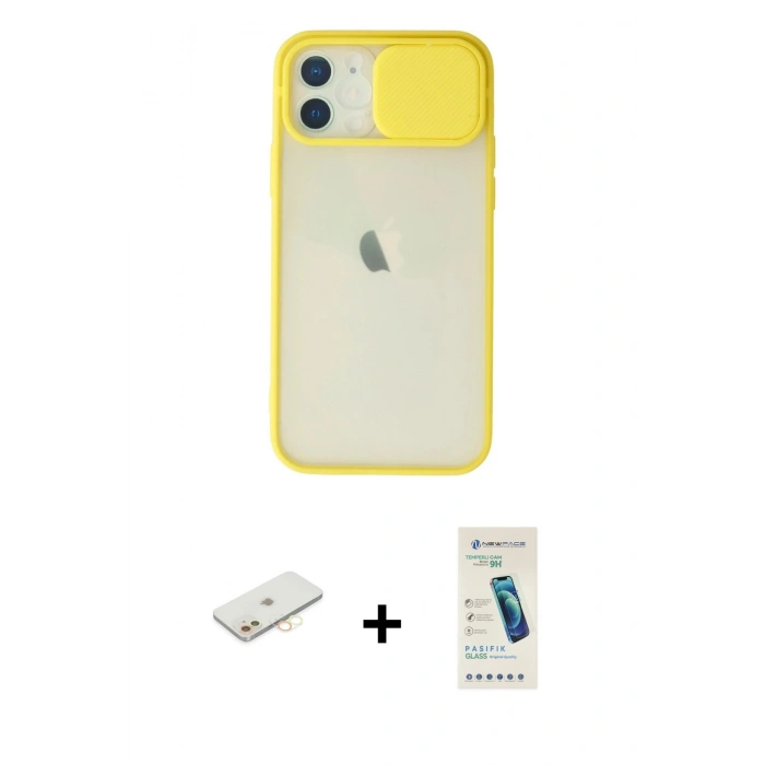 MARSİLYAN™- iPhone 12 Kılıf Vadi Çizgi - Şeffaf Pasifik Cam Ekran Koruyucu + Renkli Kamera Lens Koruma Cam - SI