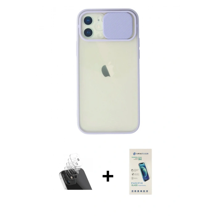 MARSİLYAN™- iPhone 12 Kılıf Vadi Çizgi - Şeffaf Pasifik Cam Ekran Koruyucu + Kamera Lens Koruma Cam - SF