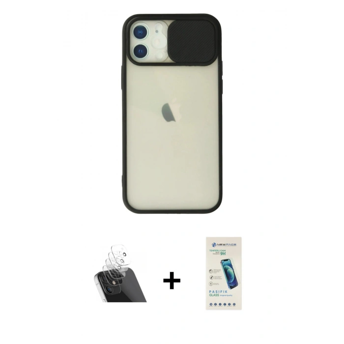 MARSİLYAN™- iPhone 12 Kılıf Vadi Çizgi - Şeffaf Pasifik Cam Ekran Koruyucu + Kamera Lens Koruma Cam - SF