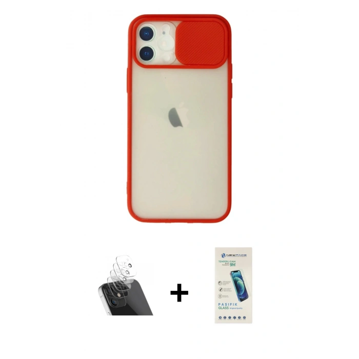 MARSİLYAN™- iPhone 12 Kılıf Vadi Çizgi - Şeffaf Pasifik Cam Ekran Koruyucu + Kamera Lens Koruma Cam - SF