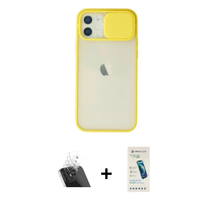 MARSİLYAN™- iPhone 12 Kılıf Vadi Çizgi - Şeffaf Pasifik Cam Ekran Koruyucu + Kamera Lens Koruma Cam - SF