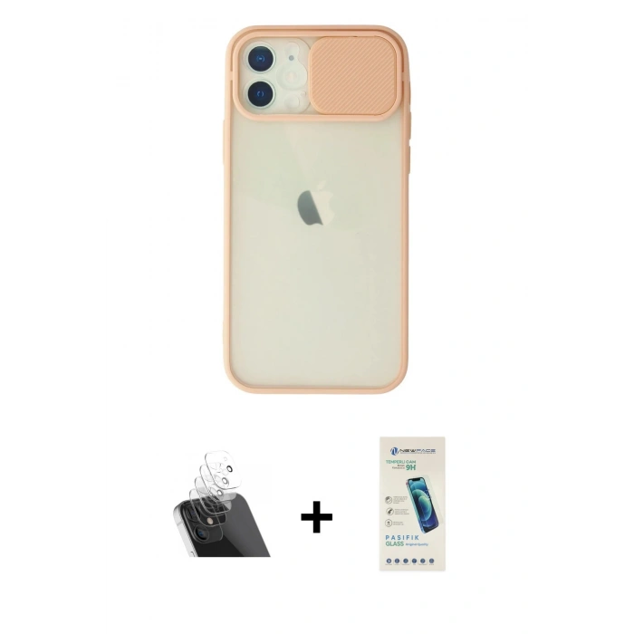 MARSİLYAN™- iPhone 12 Kılıf Vadi Çizgi - Şeffaf Pasifik Cam Ekran Koruyucu + Kamera Lens Koruma Cam - SF