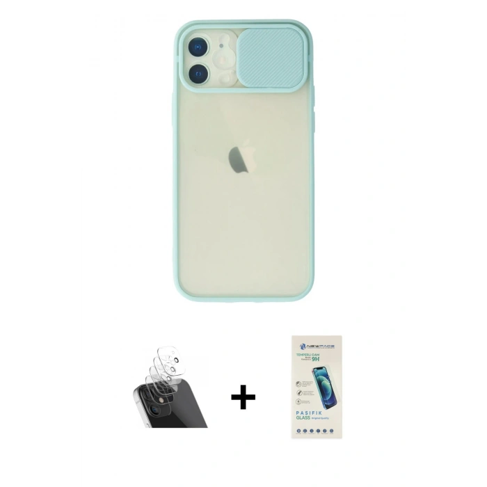 MARSİLYAN™- iPhone 12 Kılıf Vadi Çizgi - Şeffaf Pasifik Cam Ekran Koruyucu + Kamera Lens Koruma Cam - SF