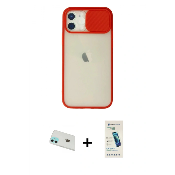 MARSİLYAN™- iPhone 12 Kılıf Vadi Çizgi - Şeffaf Pasifik Cam Ekran Koruyucu + Rainbow Kamera Lens Koruma Cam - YL