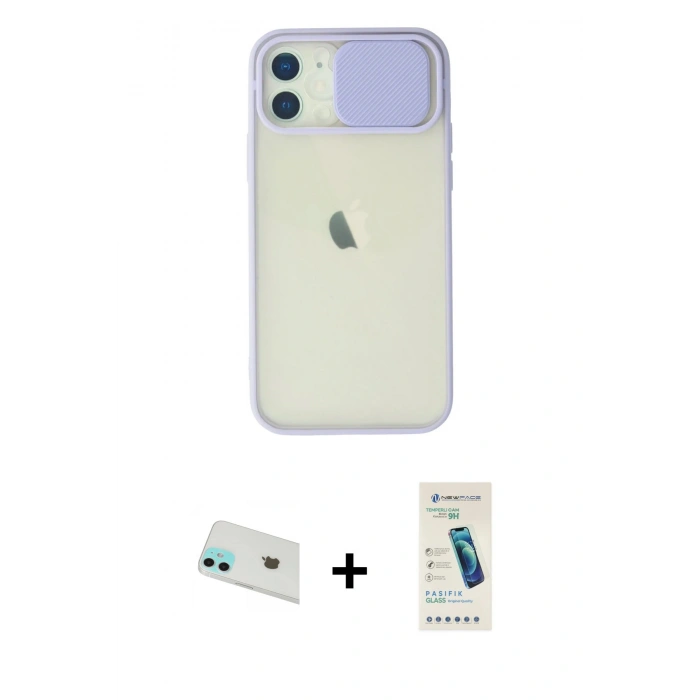 MARSİLYAN™- iPhone 12 Kılıf Vadi Çizgi - Şeffaf Pasifik Cam Ekran Koruyucu + Rainbow Kamera Lens Koruma Cam - YL