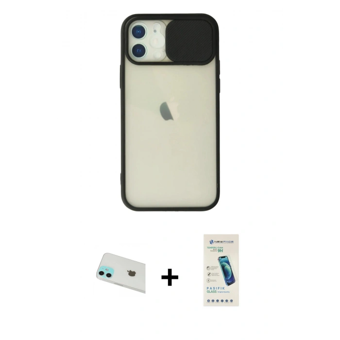 MARSİLYAN™- iPhone 12 Kılıf Vadi Çizgi - Şeffaf Pasifik Cam Ekran Koruyucu + Rainbow Kamera Lens Koruma Cam - YL