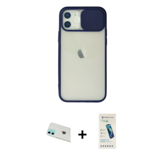 MARSİLYAN™- iPhone 12 Kılıf Vadi Çizgi - Şeffaf Pasifik Cam Ekran Koruyucu + Rainbow Kamera Lens Koruma Cam - YL