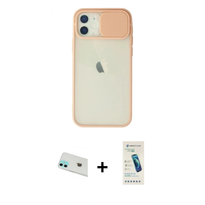 MARSİLYAN™- iPhone 12 Kılıf Vadi Çizgi - Şeffaf Pasifik Cam Ekran Koruyucu + Rainbow Kamera Lens Koruma Cam - YL