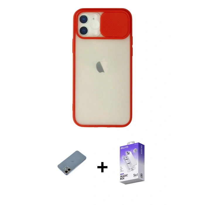 MARSİLYAN™- iPhone 12 Kılıf Vadi Çizgi - Siyah Bilvis 5in1 3D Magic Cam Ekran Koruyucu + Shine Kamera Lens Koruma Cam - GD
