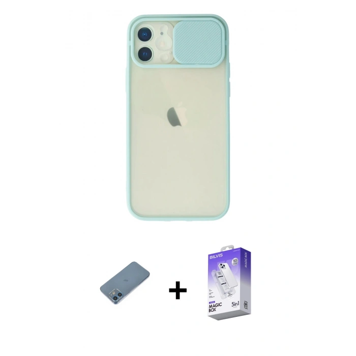 MARSİLYAN™- iPhone 12 Kılıf Vadi Çizgi - Siyah Bilvis 5in1 3D Magic Cam Ekran Koruyucu + Shine Kamera Lens Koruma Cam - MI