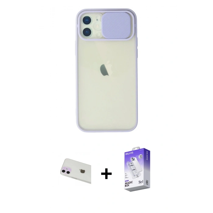 MARSİLYAN™- iPhone 12 Kılıf Vadi Çizgi - Siyah Bilvis 5in1 3D Magic Cam Ekran Koruyucu + Rainbow Kamera Lens Koruma Cam - MR