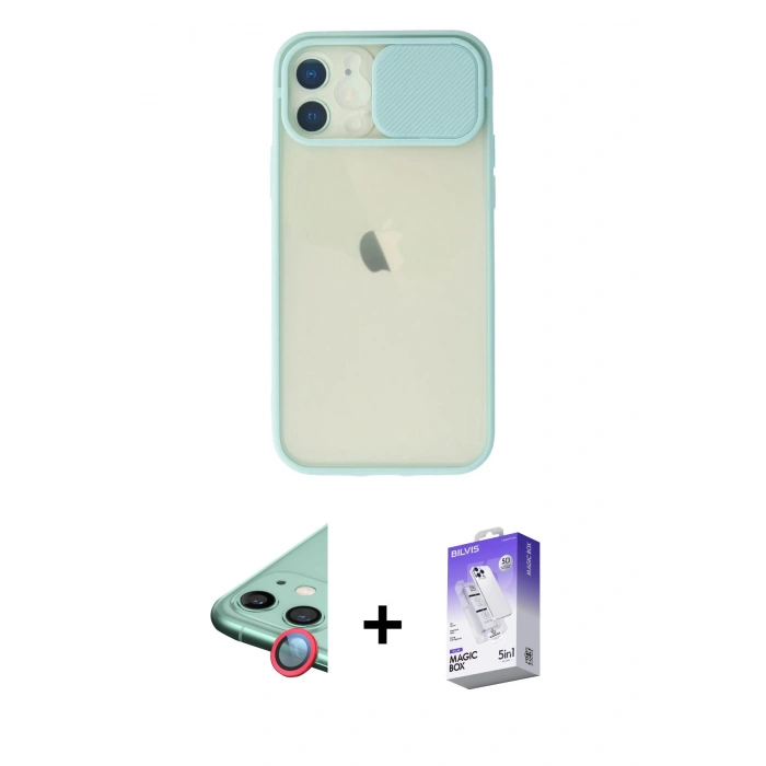 MARSİLYAN™- iPhone 12 Kılıf Vadi Çizgi - Siyah Bilvis 5in1 3D Magic Cam Ekran Koruyucu + Raze Metal Kamera Lens - KI