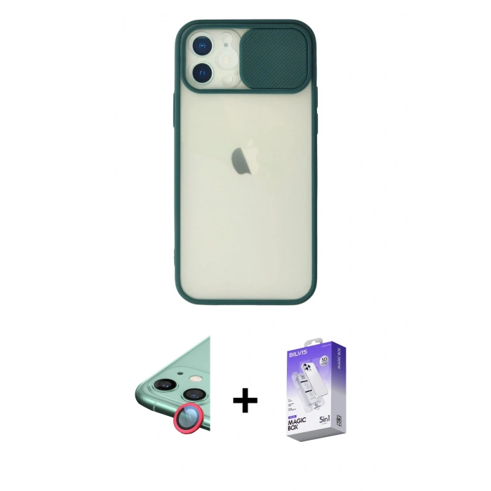 MARSİLYAN™- iPhone 12 Kılıf Vadi Çizgi - Siyah Bilvis 5in1 3D Magic Cam Ekran Koruyucu + Raze Metal Kamera Lens - KI