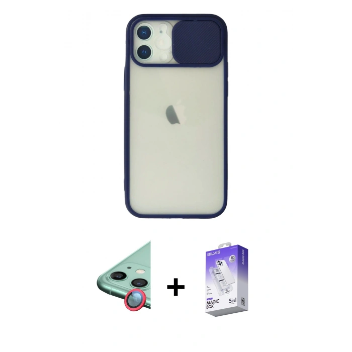 MARSİLYAN™- iPhone 12 Kılıf Vadi Çizgi - Siyah Bilvis 5in1 3D Magic Cam Ekran Koruyucu + Raze Metal Kamera Lens - KI