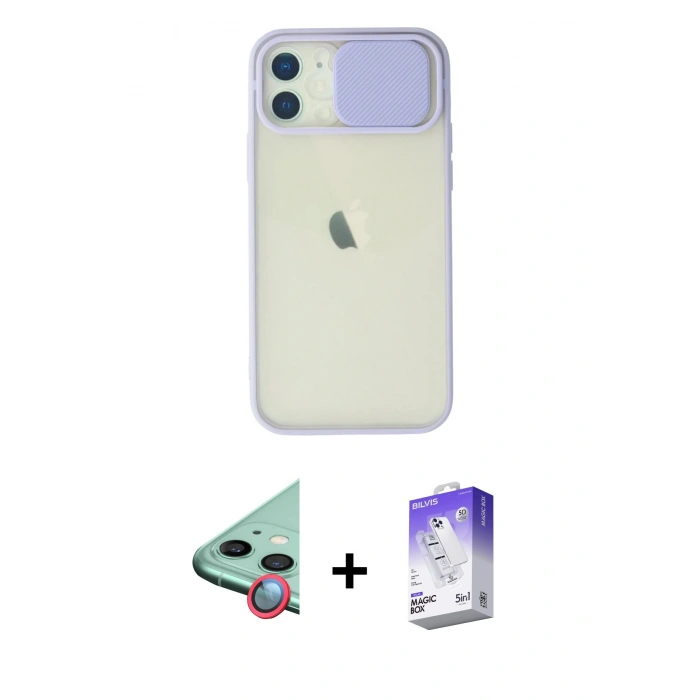 MARSİLYAN™- iPhone 12 Kılıf Vadi Çizgi - Siyah Bilvis 5in1 3D Magic Cam Ekran Koruyucu + Raze Metal Kamera Lens - KI