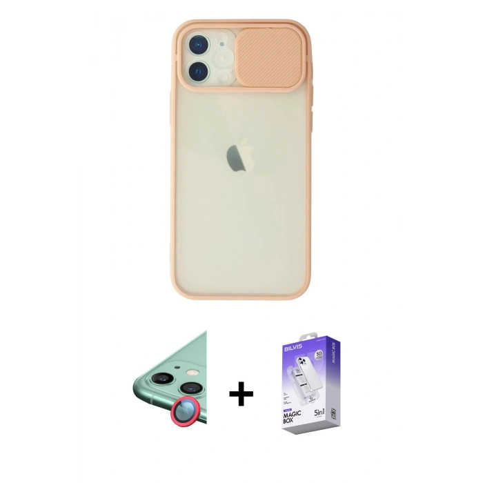 MARSİLYAN™- iPhone 12 Kılıf Vadi Çizgi - Siyah Bilvis 5in1 3D Magic Cam Ekran Koruyucu + Raze Metal Kamera Lens - KI