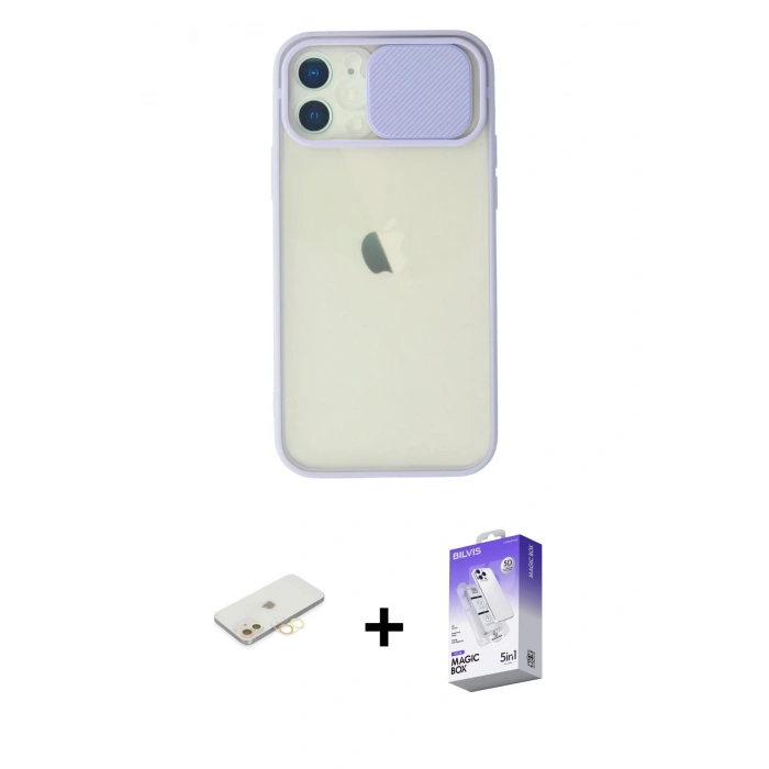 MARSİLYAN™- iPhone 12 Kılıf Vadi Çizgi - Siyah Bilvis 5in1 3D Magic Cam Ekran Koruyucu + Renkli Kamera Lens Koruma Cam - SI