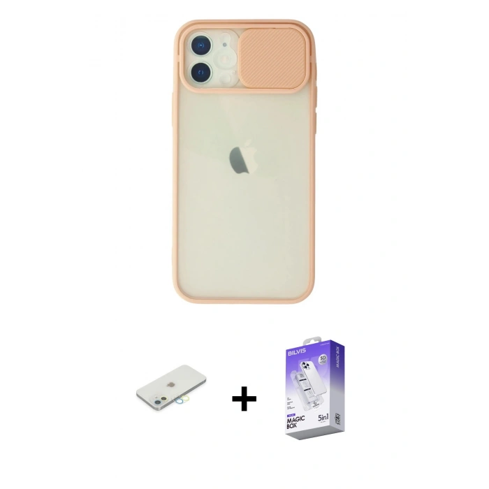 MARSİLYAN™- iPhone 12 Kılıf Vadi Çizgi - Siyah Bilvis 5in1 3D Magic Cam Ekran Koruyucu + Sarı Renkli Kamera Lens Koruma Cam