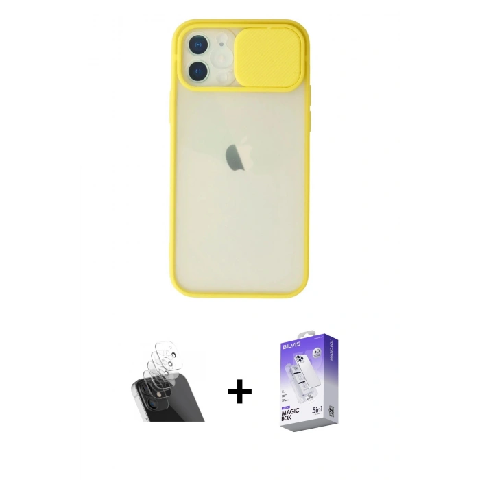 MARSİLYAN™- iPhone 12 Kılıf Vadi Çizgi - Siyah Bilvis 5in1 3D Magic Cam Ekran Koruyucu + Kamera Lens Koruma Cam - SF