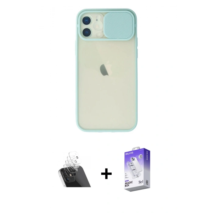 MARSİLYAN™- iPhone 12 Kılıf Vadi Çizgi - Siyah Bilvis 5in1 3D Magic Cam Ekran Koruyucu + Kamera Lens Koruma Cam - SF