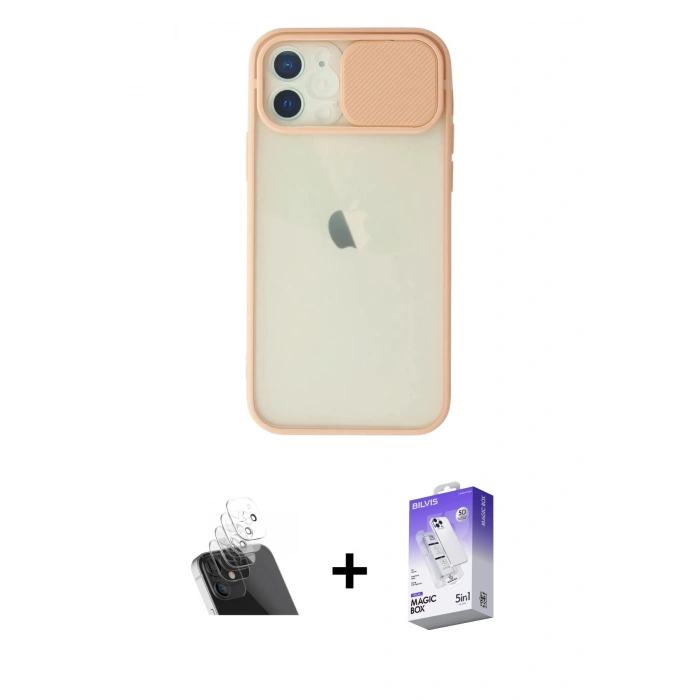 MARSİLYAN™- iPhone 12 Kılıf Vadi Çizgi - Siyah Bilvis 5in1 3D Magic Cam Ekran Koruyucu + Kamera Lens Koruma Cam - SF