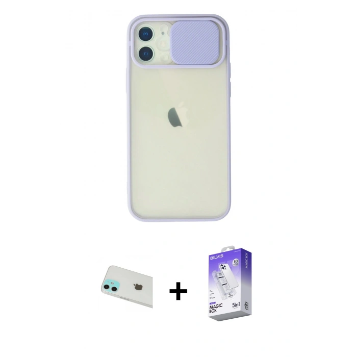 MARSİLYAN™- iPhone 12 Kılıf Vadi Çizgi - Siyah Bilvis 5in1 3D Magic Cam Ekran Koruyucu + Yeşil Rainbow Kamera Lens Koruma Cam