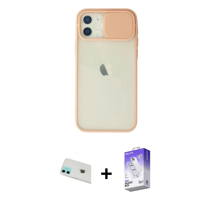 MARSİLYAN™- iPhone 12 Kılıf Vadi Çizgi - Siyah Bilvis 5in1 3D Magic Cam Ekran Koruyucu + Yeşil Rainbow Kamera Lens Koruma Cam