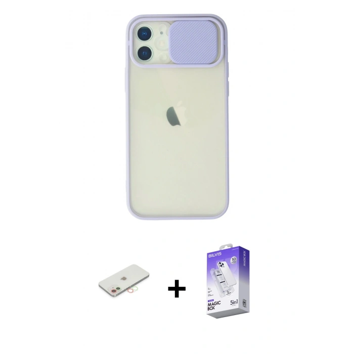 MARSİLYAN™- iPhone 12 Kılıf Vadi Çizgi - Siyah Bilvis 5in1 3D Magic Cam Ekran Koruyucu + Renkli Kamera Lens Koruma Cam - YL