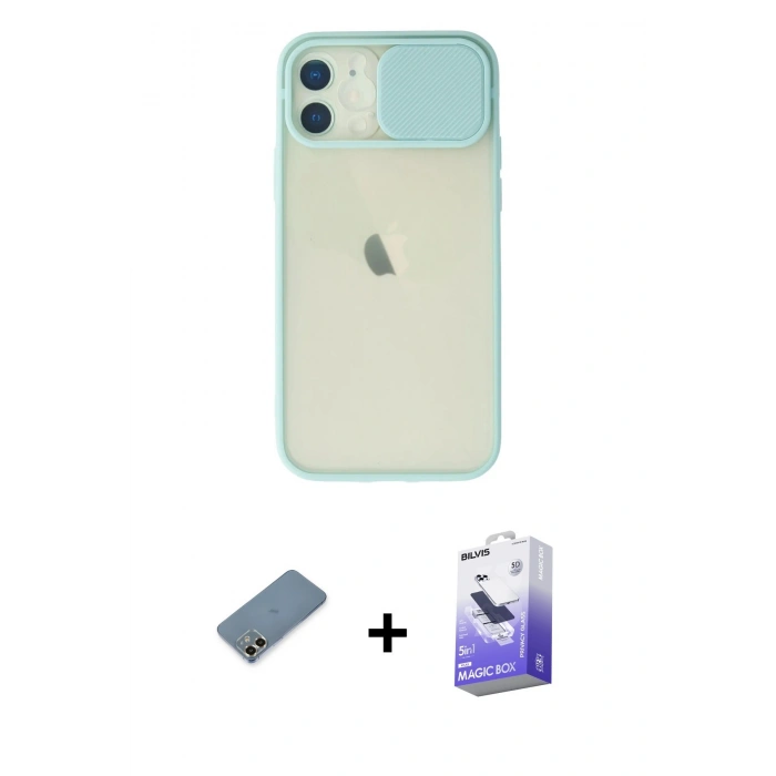 MARSİLYAN™- iPhone 12 Kılıf Vadi Çizgi - Siyah Bilvis 5in1 5D Magic Hayalet Cam Ekran Koruyucu + Metal Kamera Lens Koruma Cam - GD