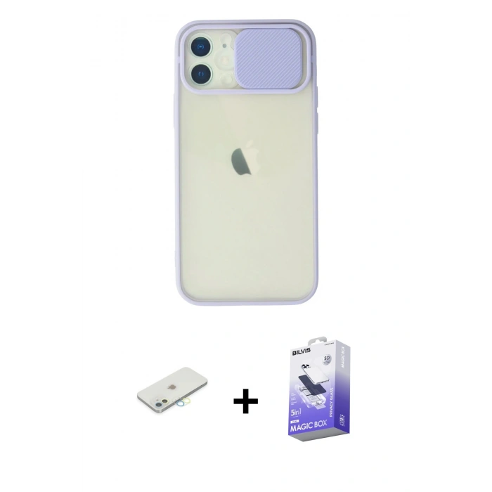 MARSİLYAN™- iPhone 12 Kılıf Vadi Çizgi - Siyah Bilvis 5in1 5D Magic Hayalet Cam Ekran Koruyucu + Renkli Kamera Lens Koruma Cam - SI
