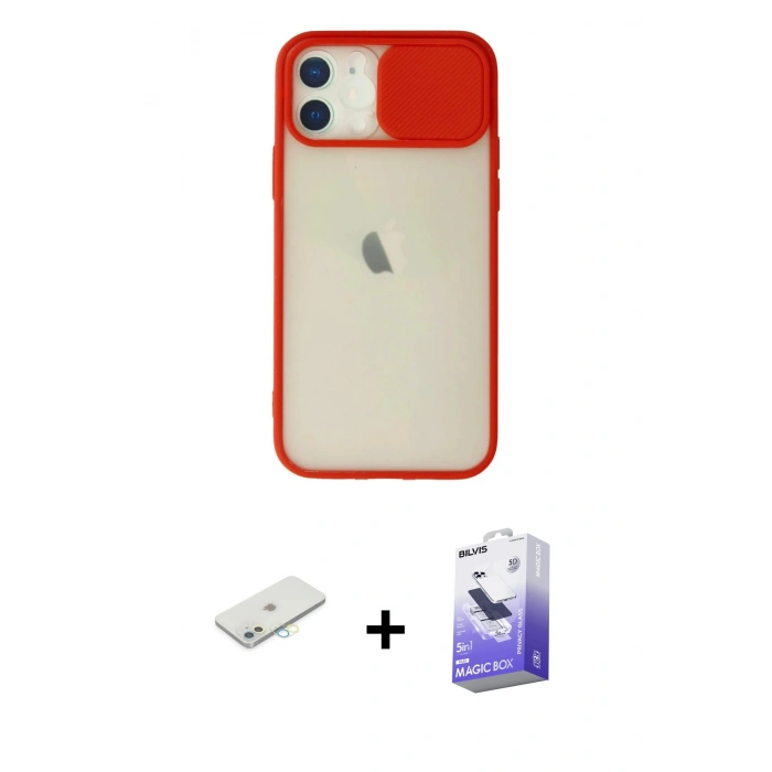 MARSİLYAN™- iPhone 12 Kılıf Vadi Çizgi - Siyah Bilvis 5in1 5D Magic Hayalet Cam Ekran Koruyucu + Renkli Kamera Lens Koruma Cam - SI