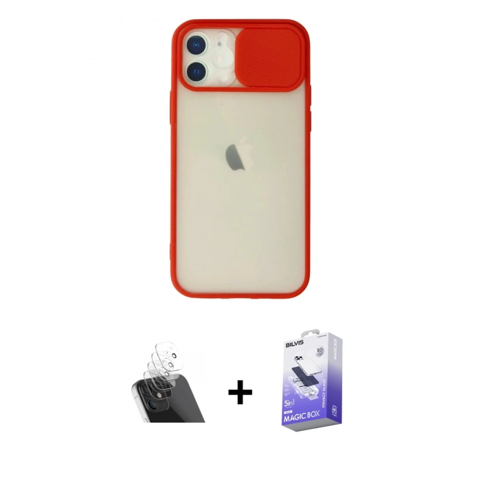 MARSİLYAN™- iPhone 12 Kılıf Vadi Çizgi - Siyah Bilvis 5in1 5D Magic Hayalet Cam Ekran Koruyucu + Şeffaf Kamera Lens Koruma Cam