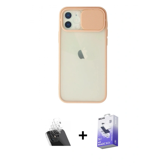 MARSİLYAN™- iPhone 12 Kılıf Vadi Çizgi - Siyah Bilvis 5in1 5D Magic Hayalet Cam Ekran Koruyucu + Şeffaf Kamera Lens Koruma Cam