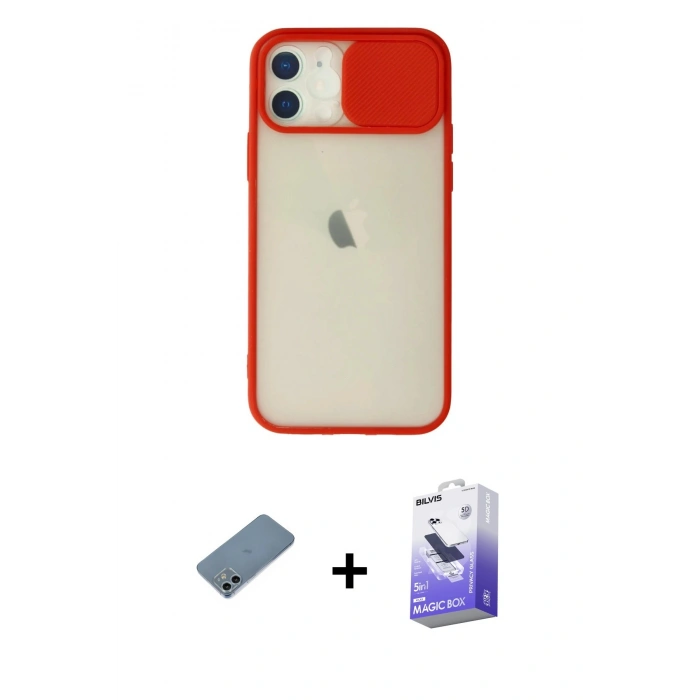MARSİLYAN™- iPhone 12 Kılıf Vadi Çizgi - Siyah Bilvis 5in1 5D Magic Hayalet Cam Ekran Koruyucu + Shine Kamera Lens Koruma Cam - SABE