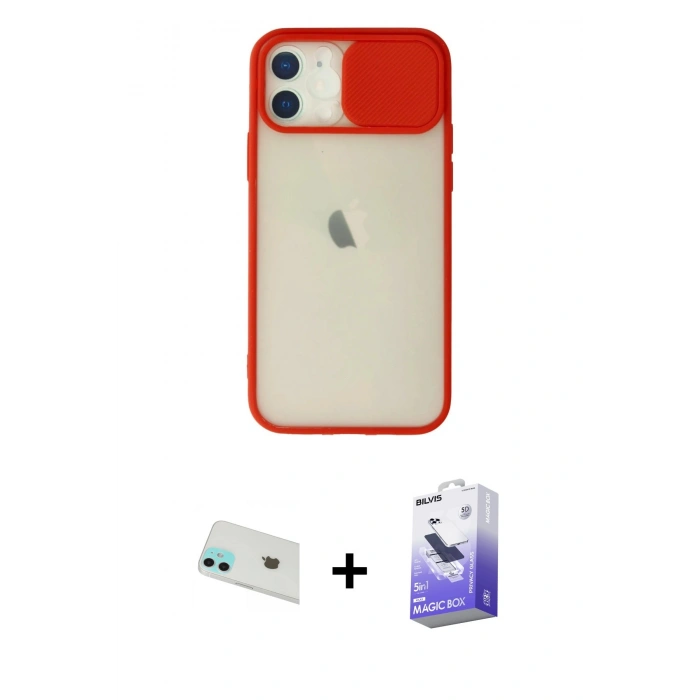 MARSİLYAN™- iPhone 12 Kılıf Vadi Çizgi - Siyah Bilvis 5in1 5D Magic Hayalet Cam Ekran Koruyucu + Rainbow Kamera Lens Koruma Cam - YL