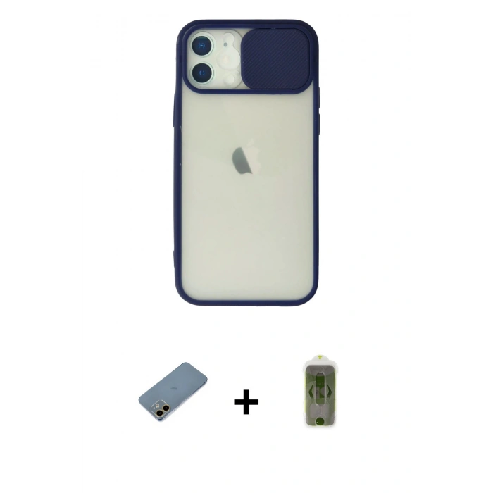 MARSİLYAN™- iPhone 12 Kılıf Vadi Çizgi - Siyah Joko Magic 5D Hayalet Cam + Shine Kamera Lens Koruma Cam - GD